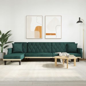 vidaXL vidaXL Sofa rozkładana L, ciemnozielona, 271x140x70 cm, aksamit 1