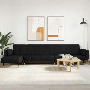 vidaXL vidaXL Sofa rozkładana L, czarna, 275x140x70 cm, aksamit 1