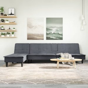 vidaXL vidaXL Sofa rozkładana L, ciemnoszara, 255x140x70 cm, aksamit 1