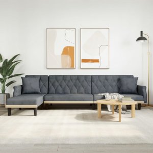 vidaXL vidaXL Sofa rozkładana L, ciemnoszara, 271x140x70 cm, aksamit 1