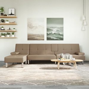 vidaXL vidaXL Sofa rozkładana L, cappuccino, 255x140x70 cm, sztuczna skóra 1