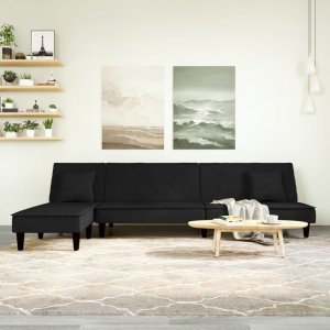 vidaXL vidaXL Sofa rozkładana w kształcie L, czarna, 255x140x70 cm, aksamit 1