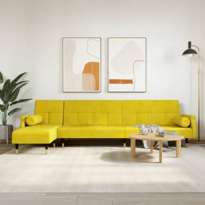 vidaXL vidaXL Sofa rozkładana L, żółta, 271x140x70 cm, aksamit 1