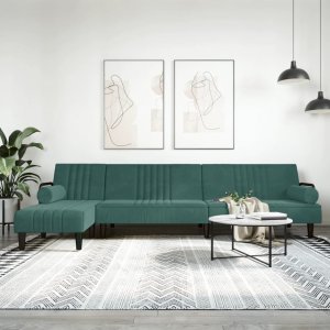 vidaXL vidaXL Sofa rozkładana L, ciemnozielona, 260x140x70 cm, aksamit 1