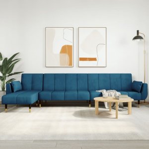 vidaXL vidaXL Sofa rozkładana w kształcie L, niebieska, 275x140x70cm, aksamit 1