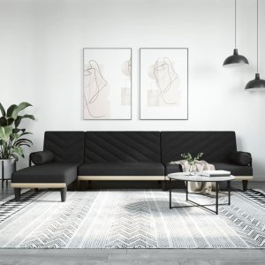vidaXL vidaXL Sofa rozkładana w kształcie L, czarna, 260x140x70 cm, tkanina 1