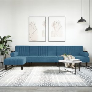 vidaXL vidaXL Sofa rozkładana L, niebieska, 260x140x70 cm, aksamit 1