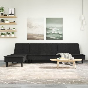 vidaXL vidaXL Sofa rozkładana L, czarna, 255x140x70 cm, aksamit 1