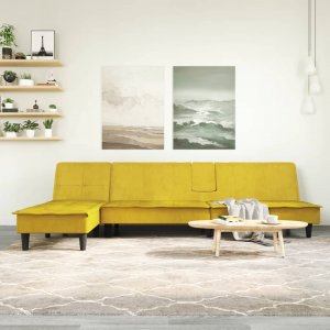 vidaXL vidaXL Sofa rozkładana L, żółta, 255x140x70 cm, aksamit 1
