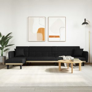vidaXL vidaXL Sofa rozkładana L, czarna, 275x140x70 cm, tkanina 1
