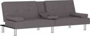 vidaXL vidaXL Kanapa z uchwytami na napoje, szara, obita sztuczną skórą 4
