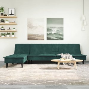 vidaXL vidaXL Sofa rozkładana L, ciemnozielona, 255x140x70 cm, aksamit 1