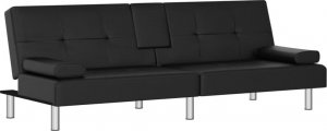 vidaXL vidaXL Kanapa z uchwytami na napoje, czarna, obita sztuczną skórą 2