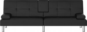 vidaXL vidaXL Kanapa z uchwytami na napoje, czarna, obita sztuczną skórą 5