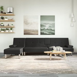 vidaXL vidaXL Sofa rozkładana L, czarna, 255x140x70 cm, sztuczna skóra 1