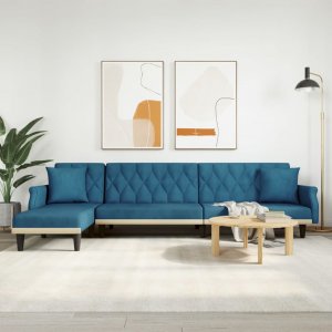 vidaXL vidaXL Sofa rozkładana L, niebieska, 271x140x70 cm, aksamit 1