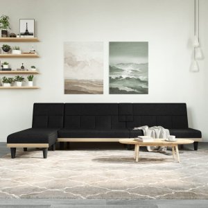 vidaXL vidaXL Sofa rozkładana w kształcie L, czarna, 255x140x70 cm, tkanina 1