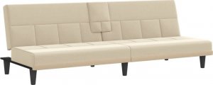 vidaXL vidaXL Rozkładana kanapa z uchwytami na napoje, kremowa, tkanina 2