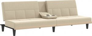 vidaXL vidaXL Rozkładana kanapa z uchwytami na napoje, kremowa, tkanina 5