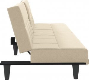 vidaXL vidaXL Rozkładana kanapa z uchwytami na napoje, kremowa, tkanina 6