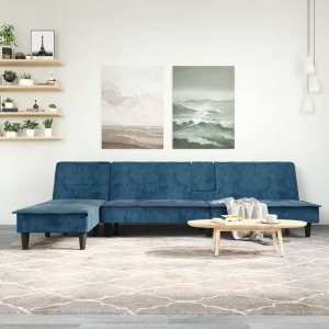 vidaXL vidaXL Sofa rozkładana w kształcie L, niebieska, 255x140x70 , aksamit 1