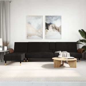 vidaXL vidaXL Sofa rozkładana L, czarna, 279x140x70 cm, aksamit 1