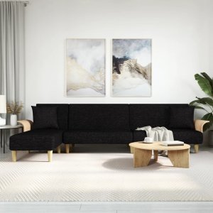vidaXL vidaXL Sofa rozkładana L, czarna, 279x140x70 cm, tkanina 1
