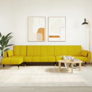 vidaXL vidaXL Sofa rozkładana w kształcie L, żółta, 275x140x70 cm, aksamit 1