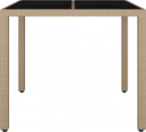 vidaXL Stół ogrodowy ze szklanym blatem, beżowy rattan PE i szkło 3