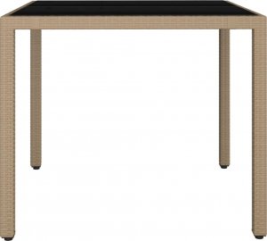 vidaXL Stół ogrodowy ze szklanym blatem, beżowy rattan PE i szkło 4