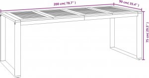 vidaXL vidaXL Stół ogrodowy z nogami w kształcie U, 200x90x75 cm, akacja 8