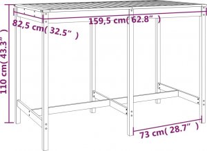 vidaXL vidaXL Stół ogrodowy, 159,5x82,5x110 cm, lite drewno sosnowe 7
