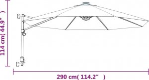 vidaXL Ścienny parasol ogrodowy, czerwony, 290 cm 8