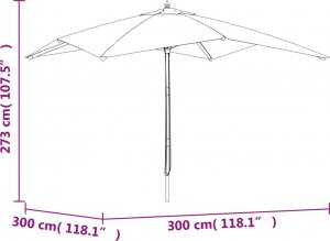 vidaXL vidaXL Parasol ogrodowy na drewnianym słupku, piaskowy, 300x300x273 cm 7