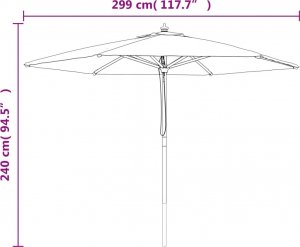 vidaXL vidaXL Parasol ogrodowy na drewnianym słupku, czarny, 299x240 cm 8