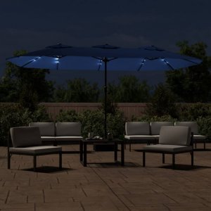 vidaXL vidaXL Podwójny parasol ogrodowy z LED, niebieski, 449x245 cm 3