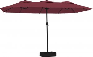 vidaXL vidaXL Podwójny parasol ogrodowy z LED, bordowy, 449x245 cm 2