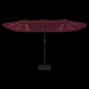 vidaXL vidaXL Podwójny parasol ogrodowy z LED, bordowy, 449x245 cm 6