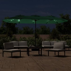 vidaXL vidaXL Podwójny parasol ogrodowy z LED, zielony, 449x245 cm 3