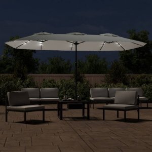 vidaXL Podwójny parasol ogrodowy z LED, piaskowa biel, 449x245 cm 3