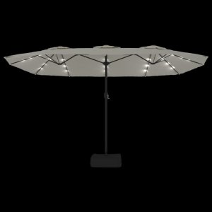 vidaXL Podwójny parasol ogrodowy z LED, piaskowa biel, 449x245 cm 6
