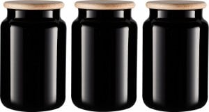Trend Glass Zestaw czarnych słoików do przechowywania z drewnianymi deklami Carissa Black&White 3x970 ml 1