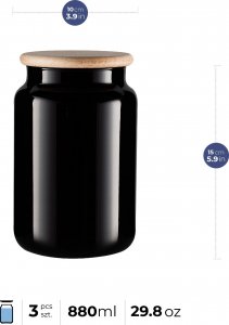 Trend Glass Zestaw czarnych słoików do przechowywania z drewnianymi deklami Carissa Black&White 3x970 ml 3