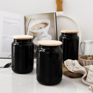 Trend Glass Zestaw czarnych słoików do przechowywania z drewnianymi deklami Carissa Black&White 3x970 ml 4