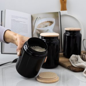 Trend Glass Zestaw czarnych słoików do przechowywania z drewnianymi deklami Carissa Black&White 3x970 ml 5