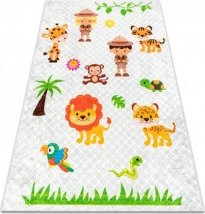 Dywany Łuszczów Dywan do prania JUNIOR 52104.801 Safari, zwierzęta dla dzieci, antypoślizgowy - szary, 80x150 cm 1