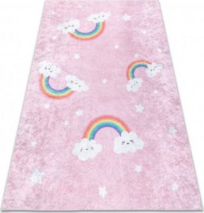 Dywany Łuszczów Dywan do prania JUNIOR 52063.802 Tęcza, chmurki dla dzieci, antypoślizgowy - różowy, 80x150 cm 1