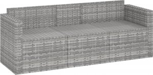 vidaXL 3-osobowa sofa ogrodowa z poduszkami, szara, polirattan 3