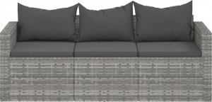 vidaXL 3-osobowa sofa ogrodowa z poduszkami, szara, polirattan 4