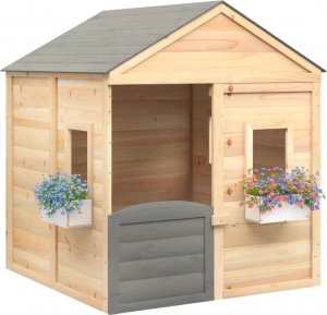 vidaXL Domek do zabawy, z drzwiczkami i doniczkami, drewno jodłowe 4